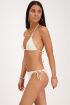 Gold-white striped bikini bottoms with ties and pearls | My Jewellery