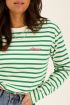 Groen gestreepte top met amour embroidery | My Jewellery
