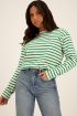 Groen gestreepte top met amour embroidery | My Jewellery