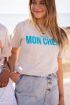 Grijs T-shirt met blauwe mon chéri tekst | My Jewellery