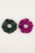Groen & roze velvet scrunchie set