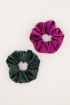 Groen & roze velvet scrunchie set