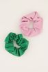 Groen & roze scrunchie leatherlook set | My Jewellery