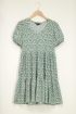 Groene jurk met pofmouw en V-hals