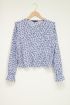 Blauwe blouse met bloempatroon in zwart