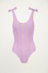 Paars met geel gestreept badpak, swimsuit