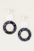 Oorhangers rond met blauwe glitters | blauwe oorbellen My Jewellery