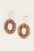 Ovale oorhangers roze kralen, statement oorbellen My Jewellery