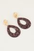 Bruine oorhangers druppel met glitters, grote oorbellen My Jewellery