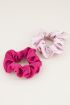 Fuchsia en roze scrunchie set glimmend | Haarelastiek My Jewellery