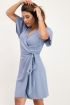 Blauwe korte wikkeljurk in viscose