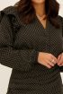 Groene blouse met zwarte grafische jacquard & ruffles | My Jewellery