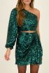 Green one-shoulder puff-sleeved top with sequins | My Jewellery