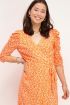 Oranje midi overslagjurk bloemetjes
