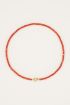 Oranje kralenketting met slotje