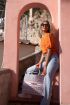 Oranje top met ribstructuur & pofmouw | My Jewellery