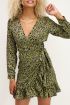 Groene overslag jurk met flock print