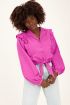 Paarse linnen blouse met ruffles