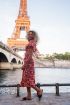 Rode midi jurk met beige bloemenprint| My Jewellery