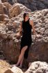 Zwarte maxi jurk met rib structuur & split | My Jewellery