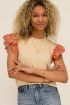 Beige top met ruffles & embroidery | My Jewellery