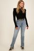 Zwarte rib top met schouder ruffle | My Jewellery