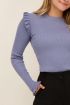 Lichtblauwe rib top met schouder ruffle | My Jewellery