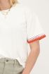 White T-shirt with embroidered sleeve detail | My Jewellery
