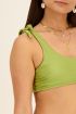 Shiny green one-shoulder bikini top with knot  | My Jewellery