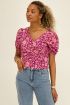 Purple pleated top with pink floral print | My Jewellery