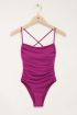 Purple swimsuit with open back & criss-cross straps | My Jewellery