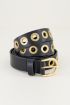 Zwarte leren riem met metalen ringen, zwarte leren riem