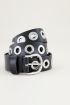 Zwarte leren riem met metalen ringen, zwarte leren riem