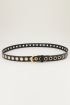 Zwarte leren riem met metalen ringen, zwarte leren riem