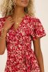 Rode midi jurk met beige bloemenprint| My Jewellery