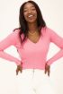 Roze top geribbeld met V-hals | Top | My Jewellery
