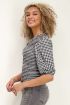 Zwart-wit checked top met pofmouw