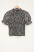 Zwart-witte top met smock & cheetah