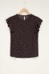 Zwarte top met volantmouw en bloemen