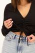 Zwarte crop top met ribstof & trekkoord | My Jewellery