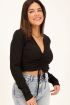 Zwarte crop top met ribstof & trekkoord | My Jewellery