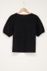 Zwarte top met ribstructuur & pofmouw | My Jewellery