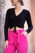 Zwarte crop top met ribstof & trekkoord | My Jewellery