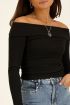 Zwarte off-shoulder top met rib structuur | My Jewellery