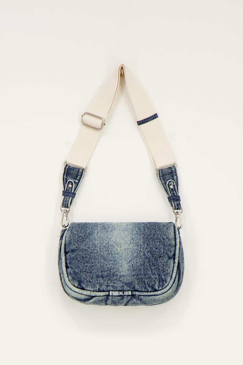 【YOURNUS】Washed Denim Cross Bag Washed Denim Shoulder Bag (Blue) - IUGAMAKARAS | 60% - Asian
