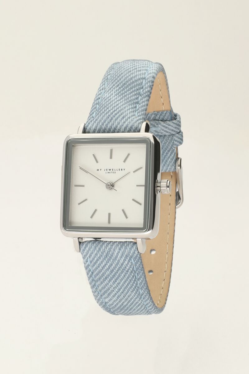 Vierkant horloge met denim band My Jewellery