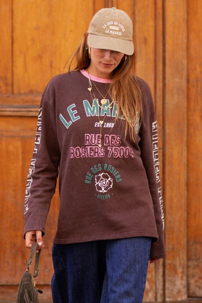 Braunes Sweatshirt mit Aufdruck "Le Marais"