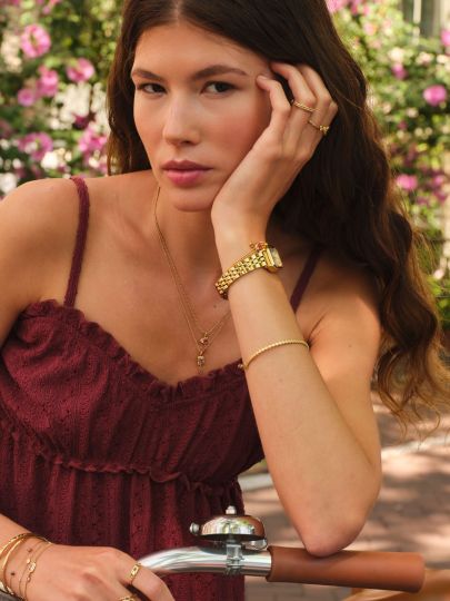 Bracelet double Vintage avec strass rose