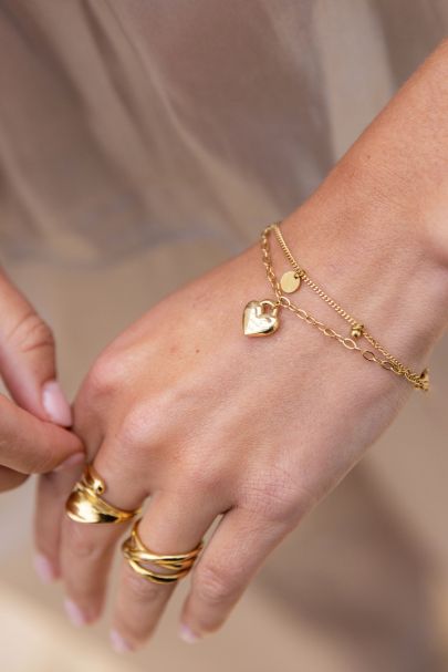 Minimalistisches Doppelarmband mit Herzanhänger