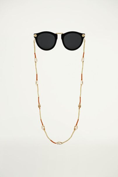 Cha&icirc;ne de lunettes de soleil marron avec ficelle et coquillages, cha&icirc;ne de lunettes de soleil